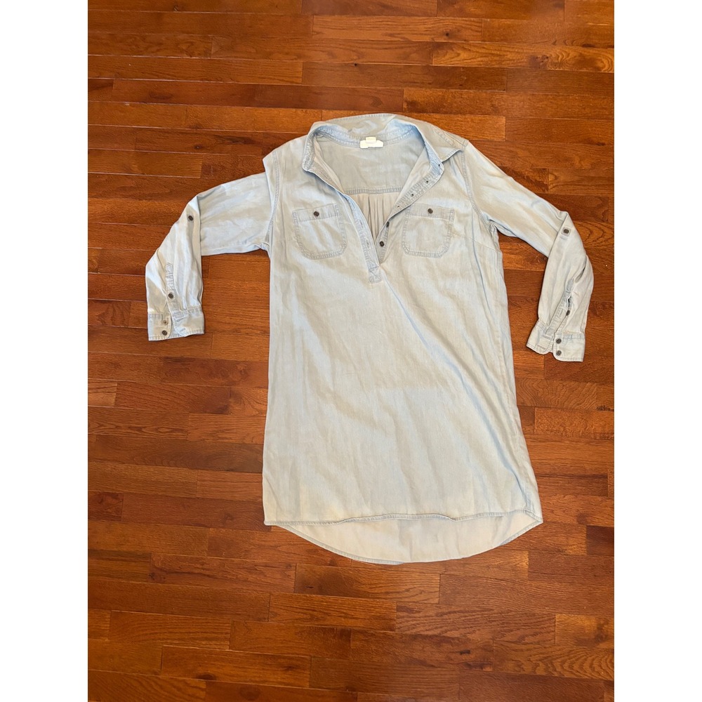 Style & Co Petite Chambray Shirt Dress Light Wash Blue Long Sleeve PL